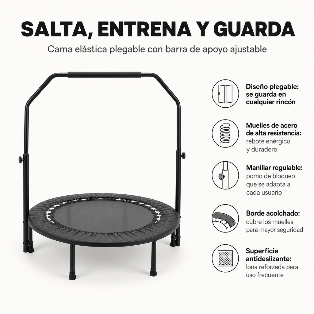 Trampolino fitness 3 in 1 con barra regolabile