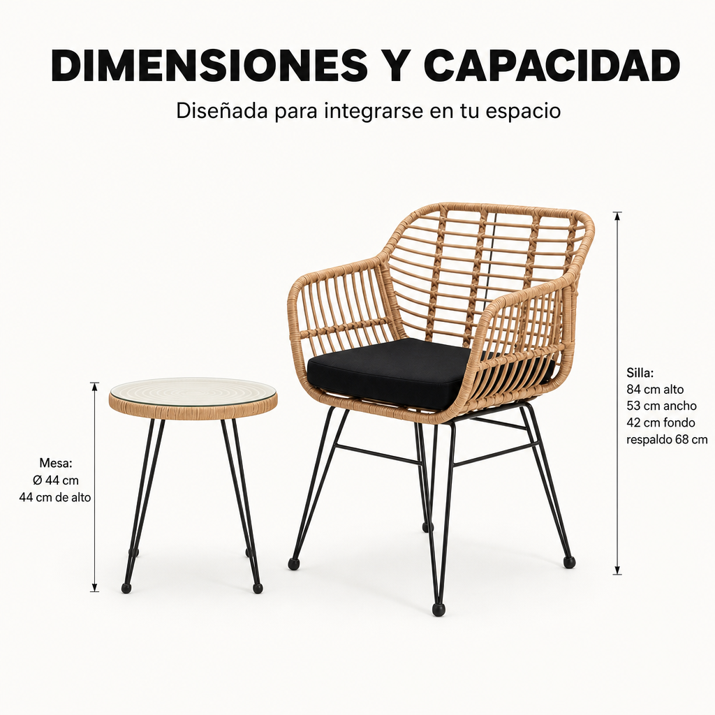 Conjunto Jardim Ráfia com 2 Poltronas e Mesa Redonda para Terraço e Varanda