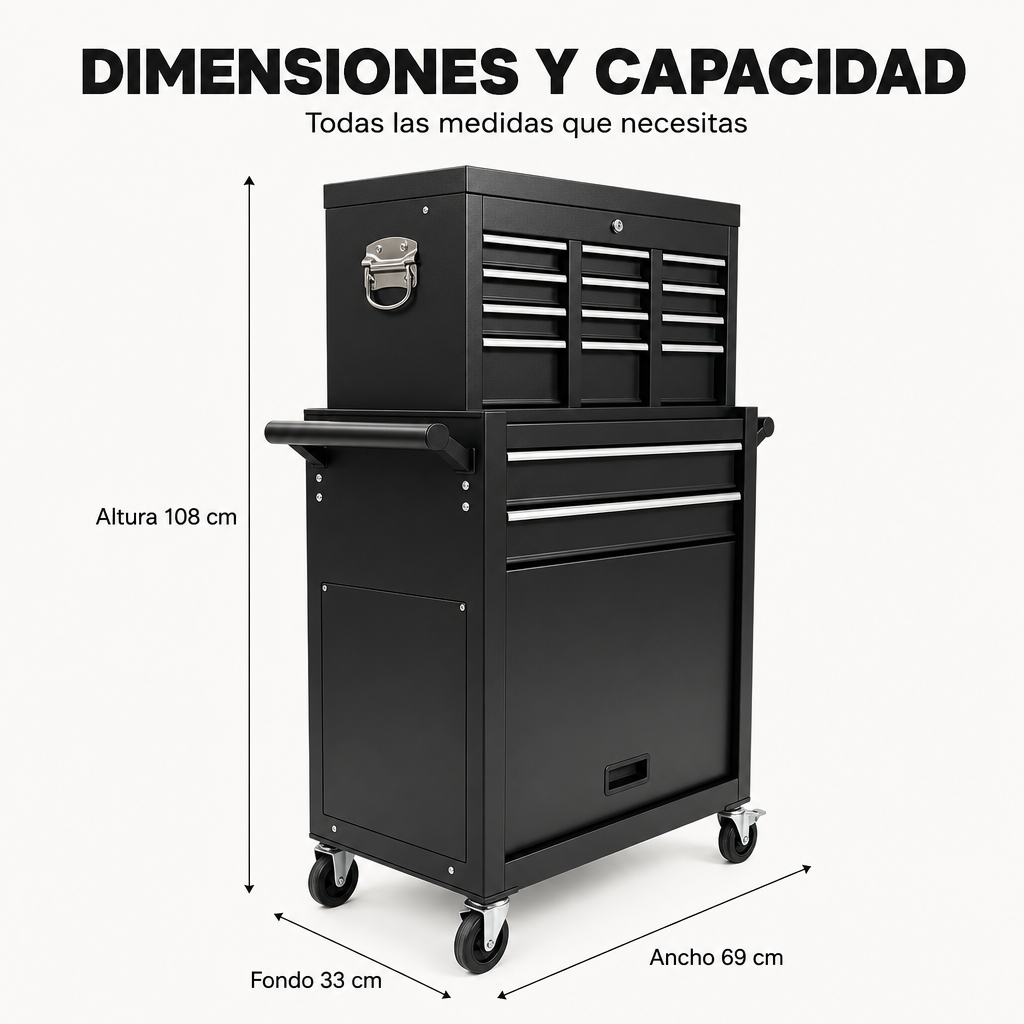 Carrello porta attrezzi metallico con cassetti e ruote 360° con chiusura di sicurezza per officina e garage
