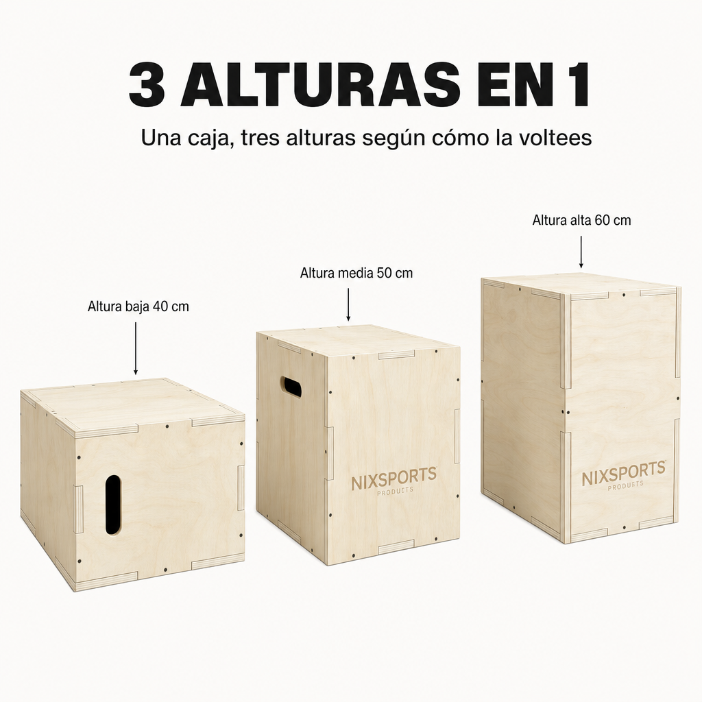 Plyometrische houten box met drie hoogtes