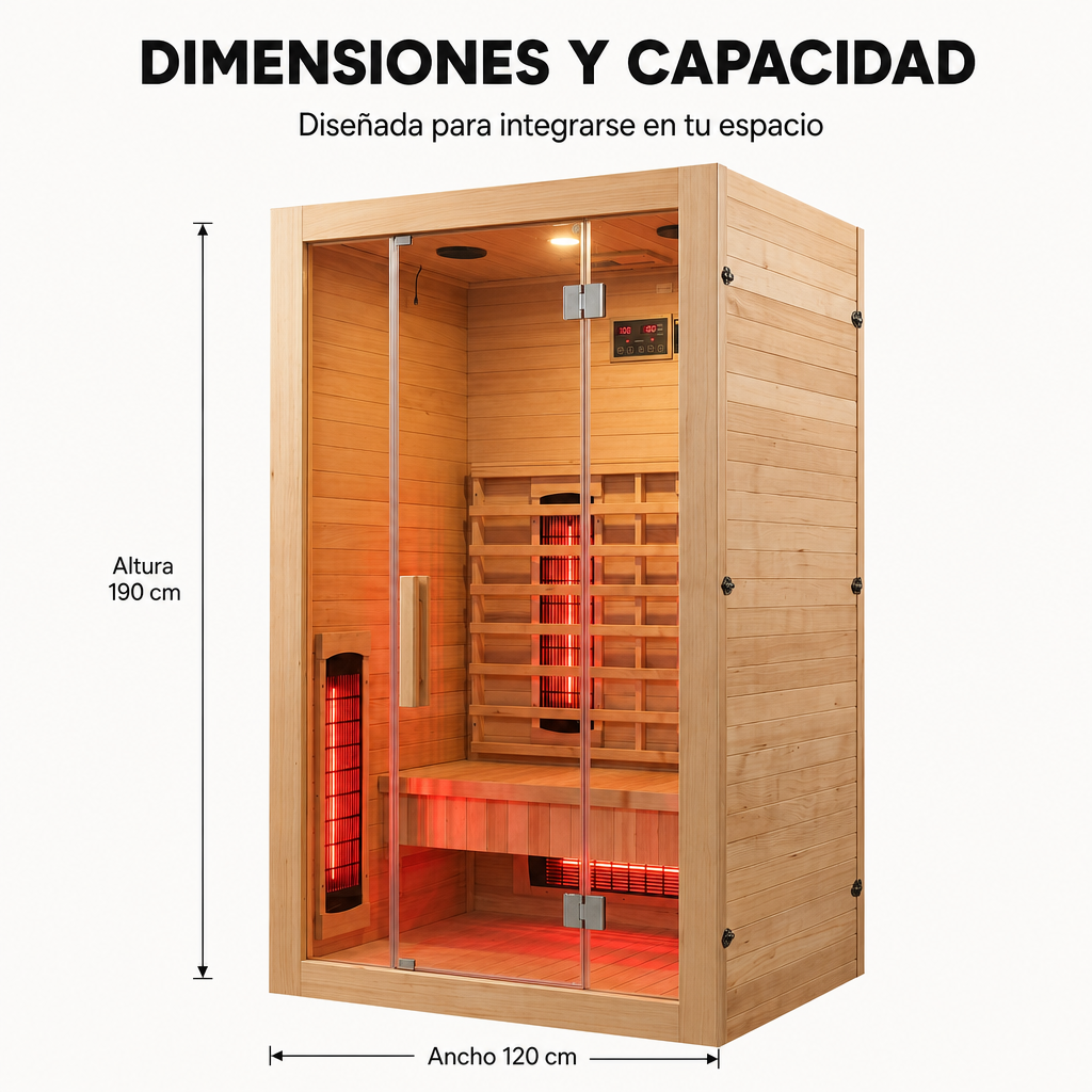 Sauna a infrarossi per 2 persone con 5 pannelli, Bluetooth e controllo digitale