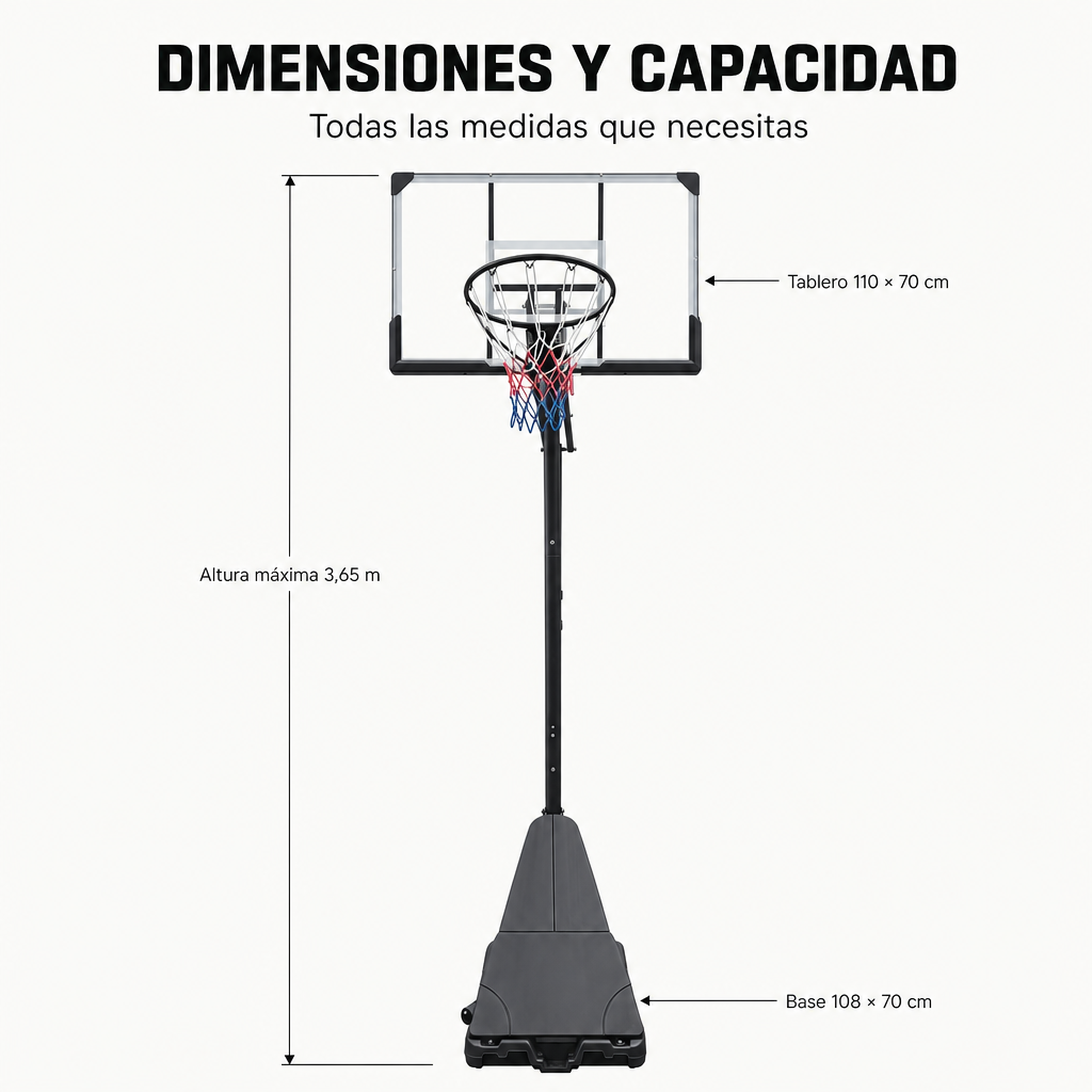 Cesto de Basquetebol Exterior Regulável 2,45-3,1 m com rodas