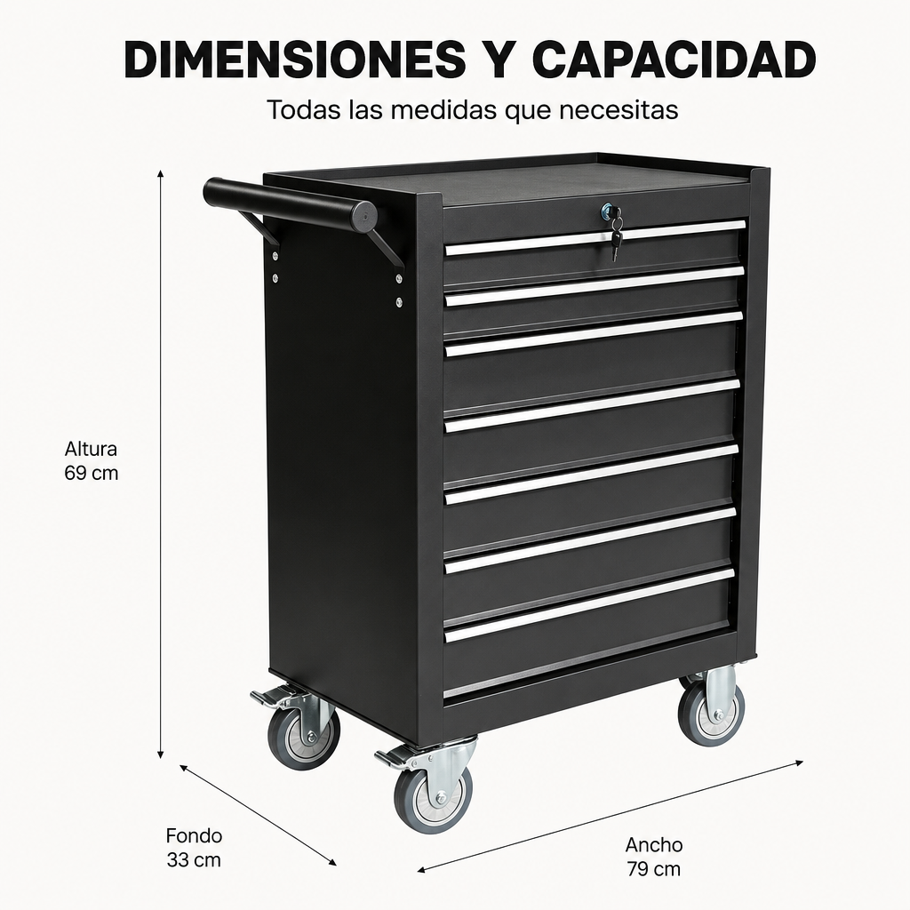 Carrello porta attrezzi metallico con 7 cassetti