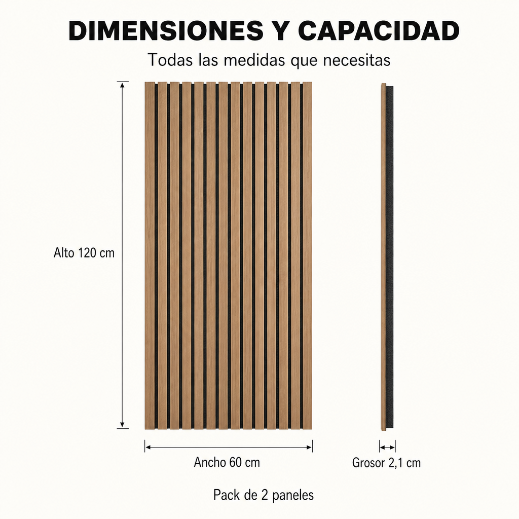 Painel Acústico MDF com Ripas e Isolamento 120x60 cm Pack 2