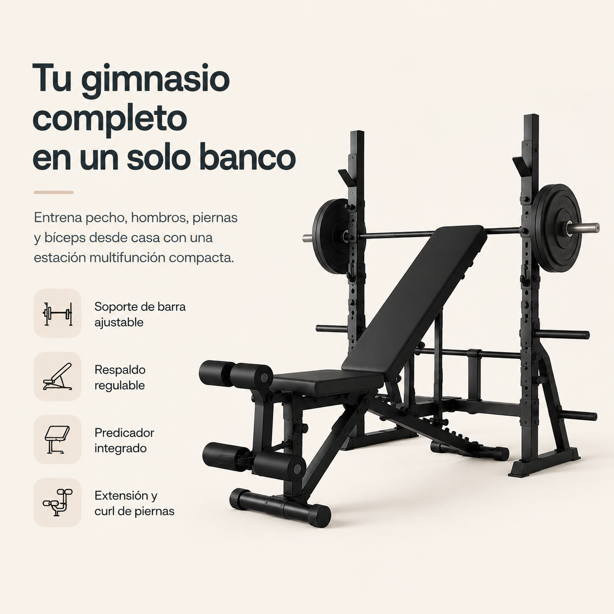 Banco de Pesas con Soporte de Barra Ajustable Press de Banca