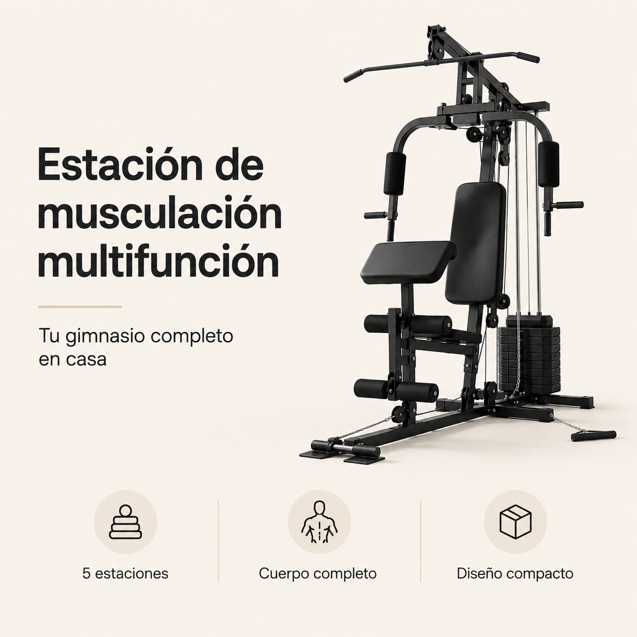 Estación de Musculación Multifunción con Poleas y Banco Ergonómico
