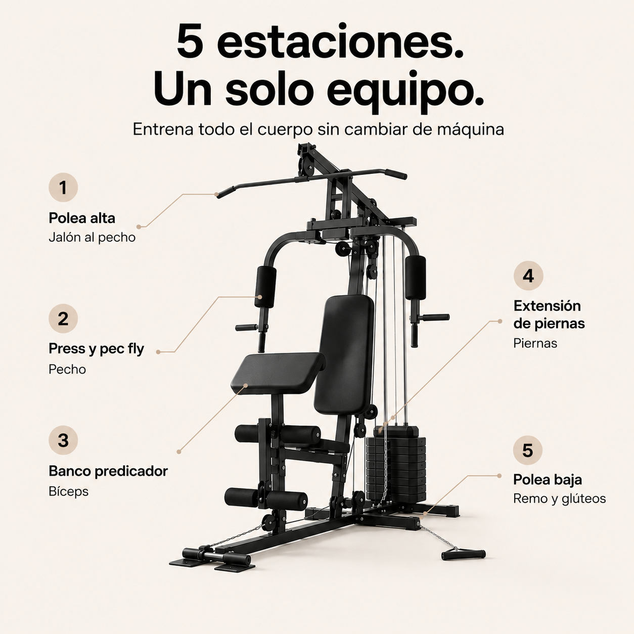 Estación de Musculación Multifunción con Poleas y Banco Ergonómico