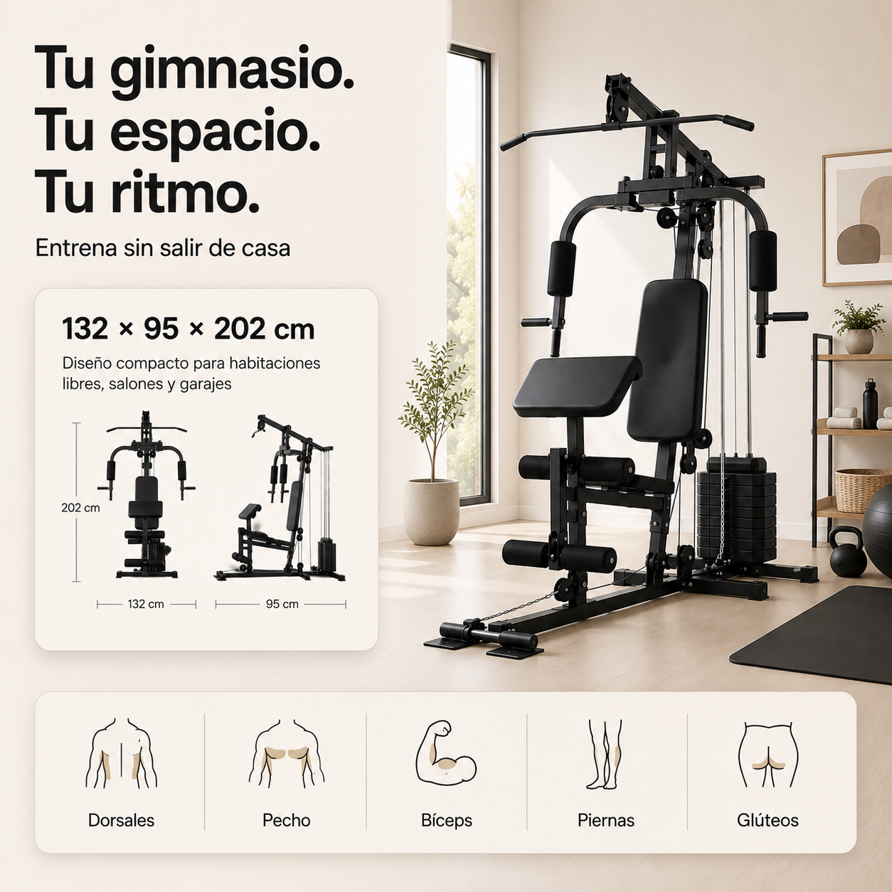 Estación de Musculación Multifunción con Poleas y Banco Ergonómico