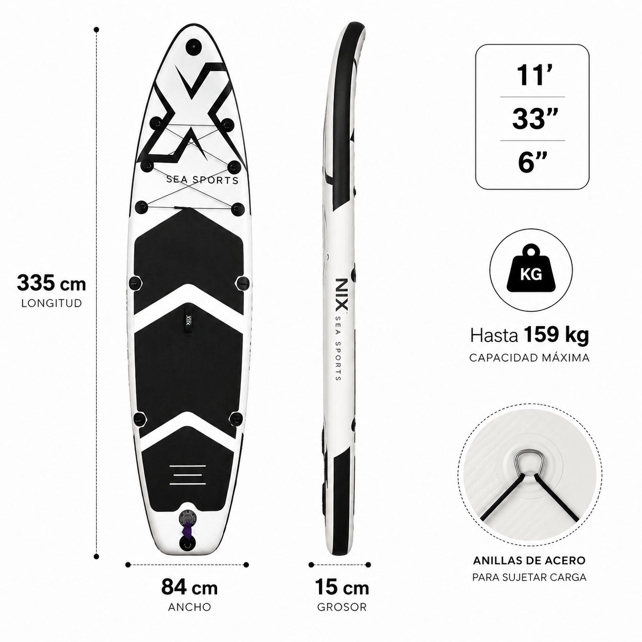 Aufblasbares Paddle Surf Board 11" 335x84x15 cm 159 kg weiß mit Zubehör