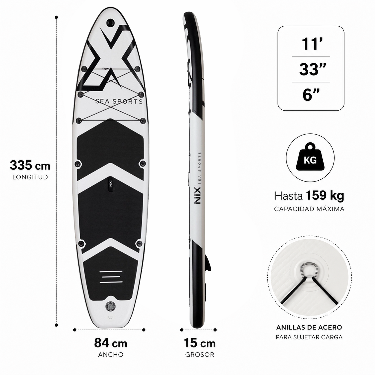 Tabla Paddle Surf Hinchable 11" 335x84x15 cm 159 kg Blanca Pack Premium