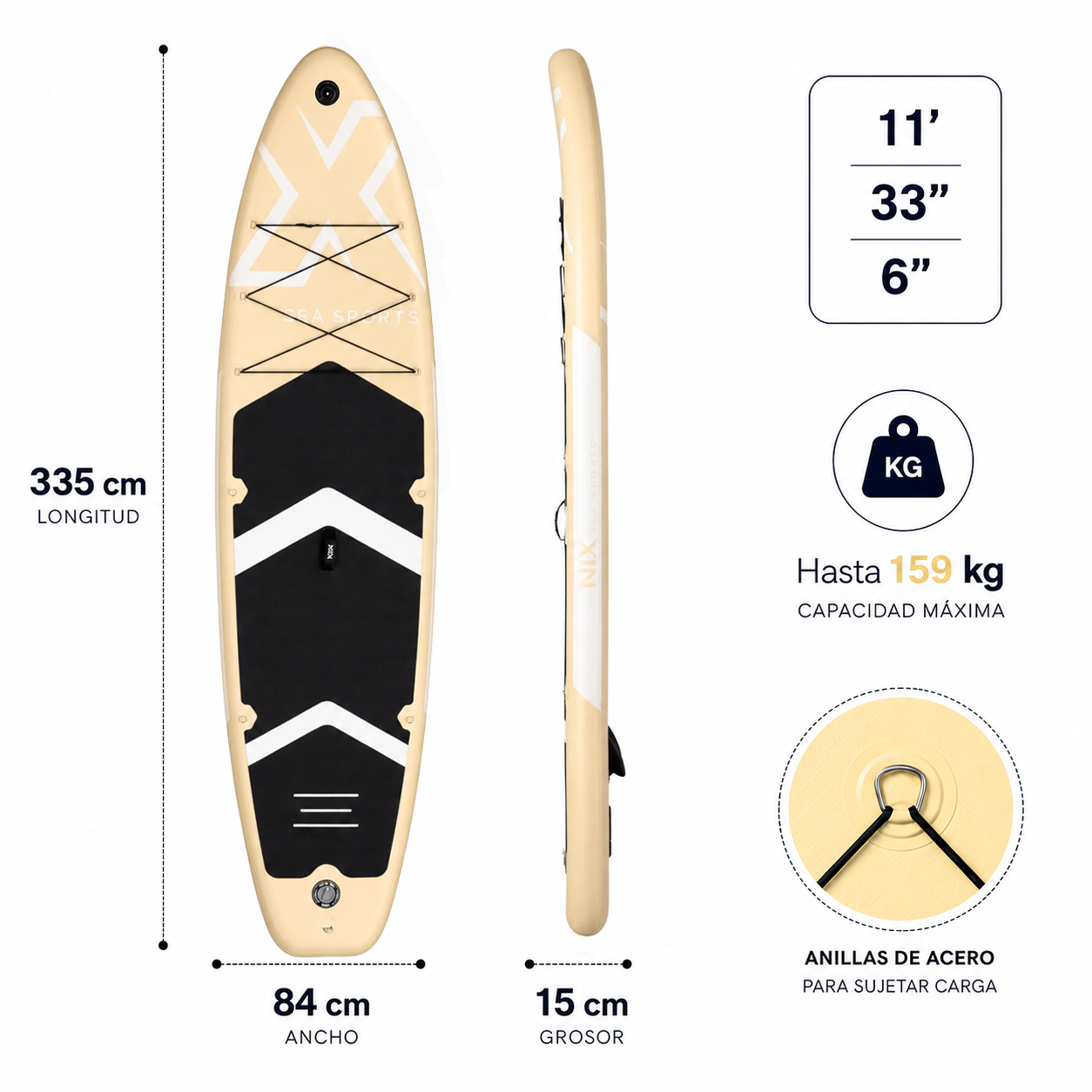 Tabla Paddle Surf Hinchable 11" 335x84x15 cm 159 kg amarilla Pack Premium