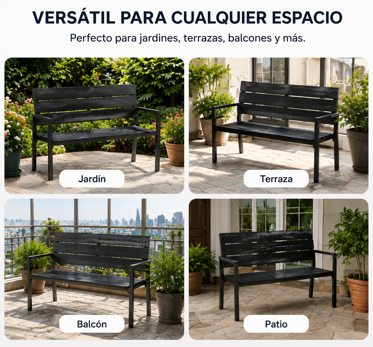 Gartenbank für 2 Personen mit ergonomischer Rückenlehne und robustem Metallgestell für Terrasse, Hof und Balkon