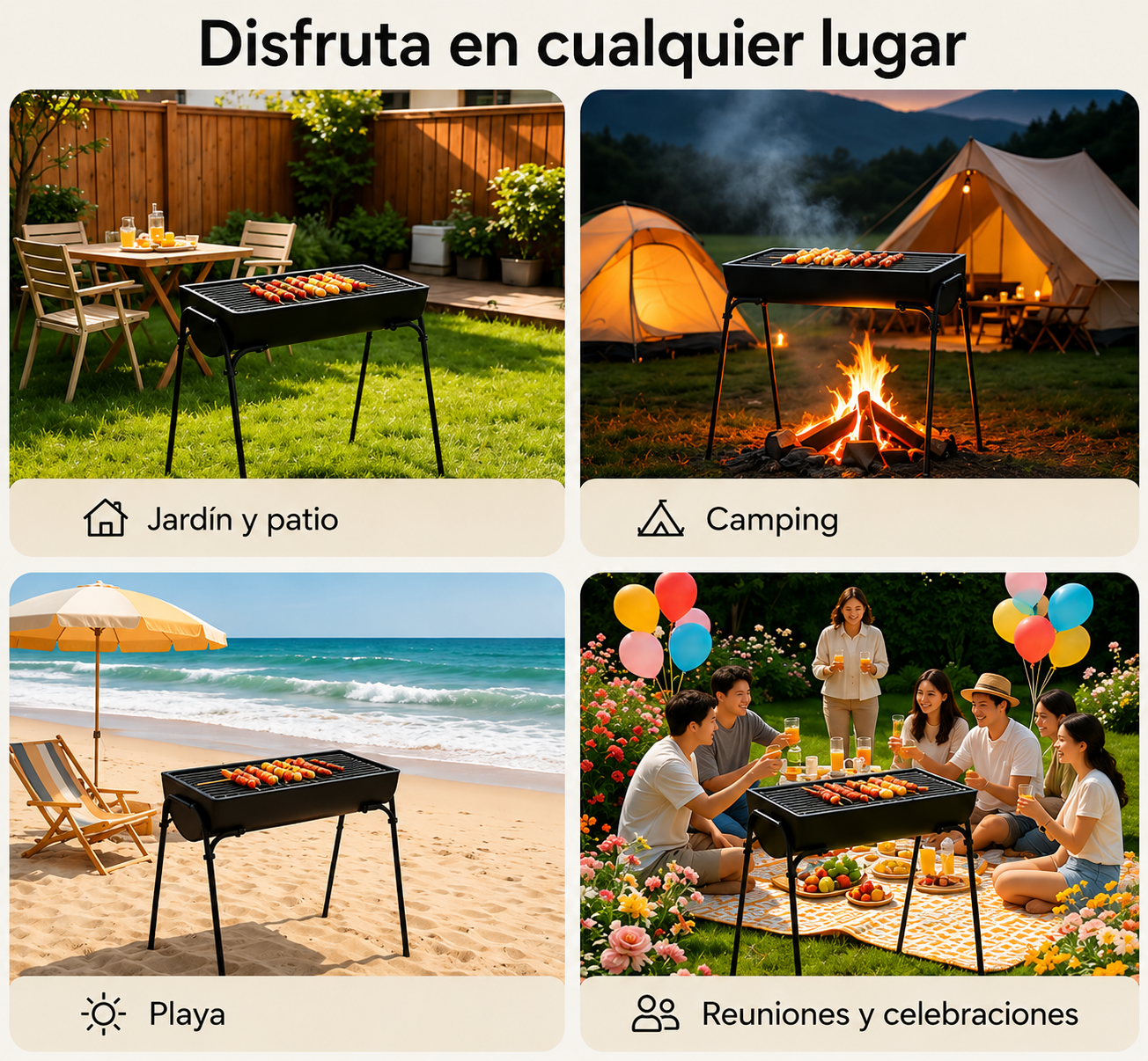 Barbacoa Portátil De Carbón Exterior Con Parrilla Grande
