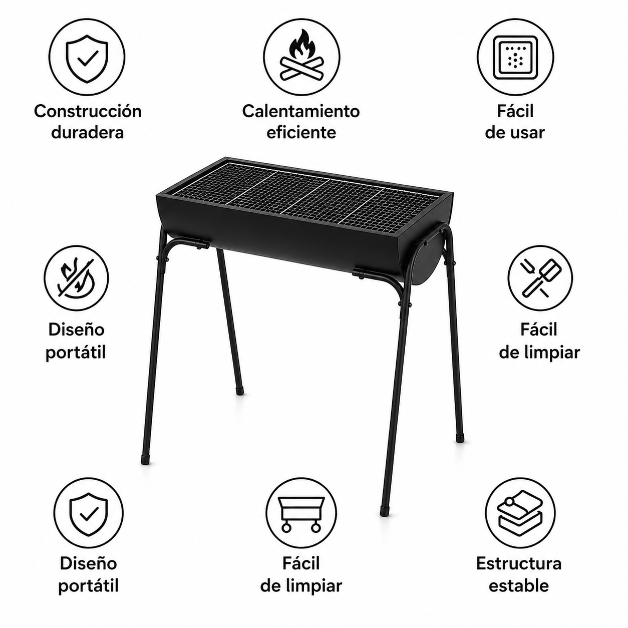 Barbacoa Portátil De Carbón Exterior Con Parrilla Grande