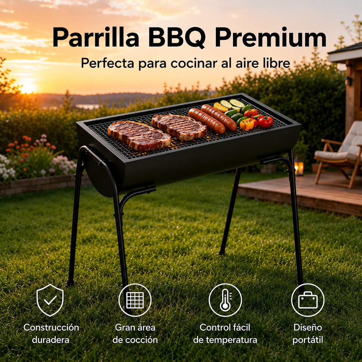 Barbacoa Portátil De Carbón Exterior Con Parrilla Grande