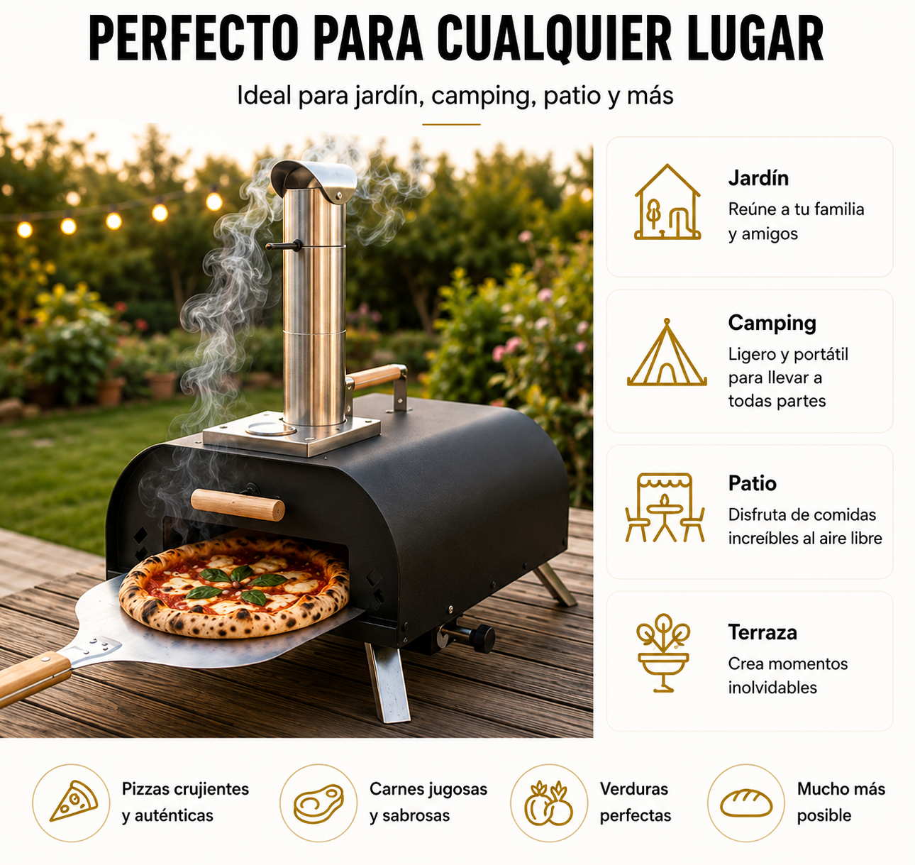Four à pizza portable au charbon avec cheminée et thermomètre intégré