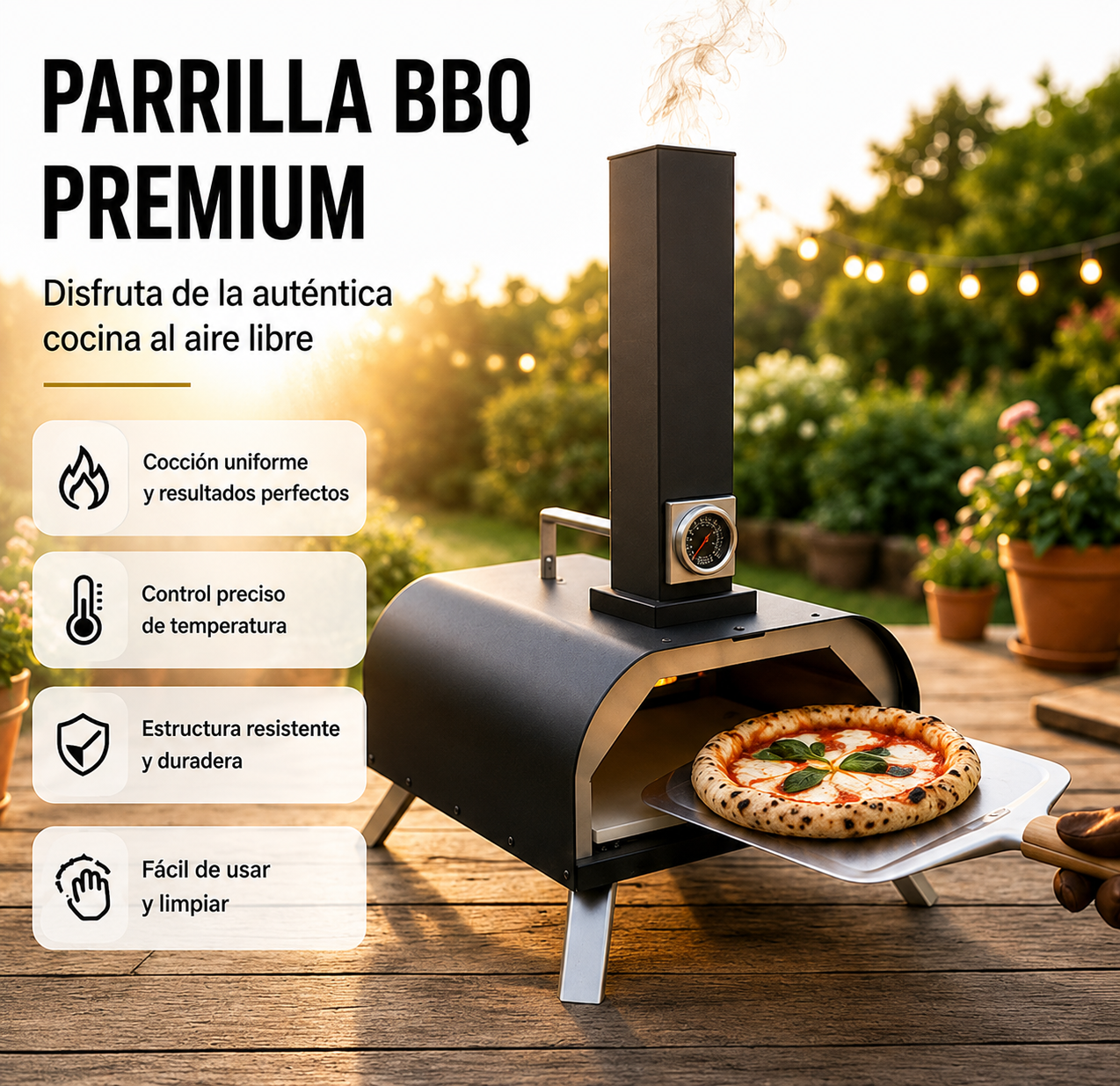 Forno de Churrasco a Carvão para Pizza com Chaminé Integrada e Grelha