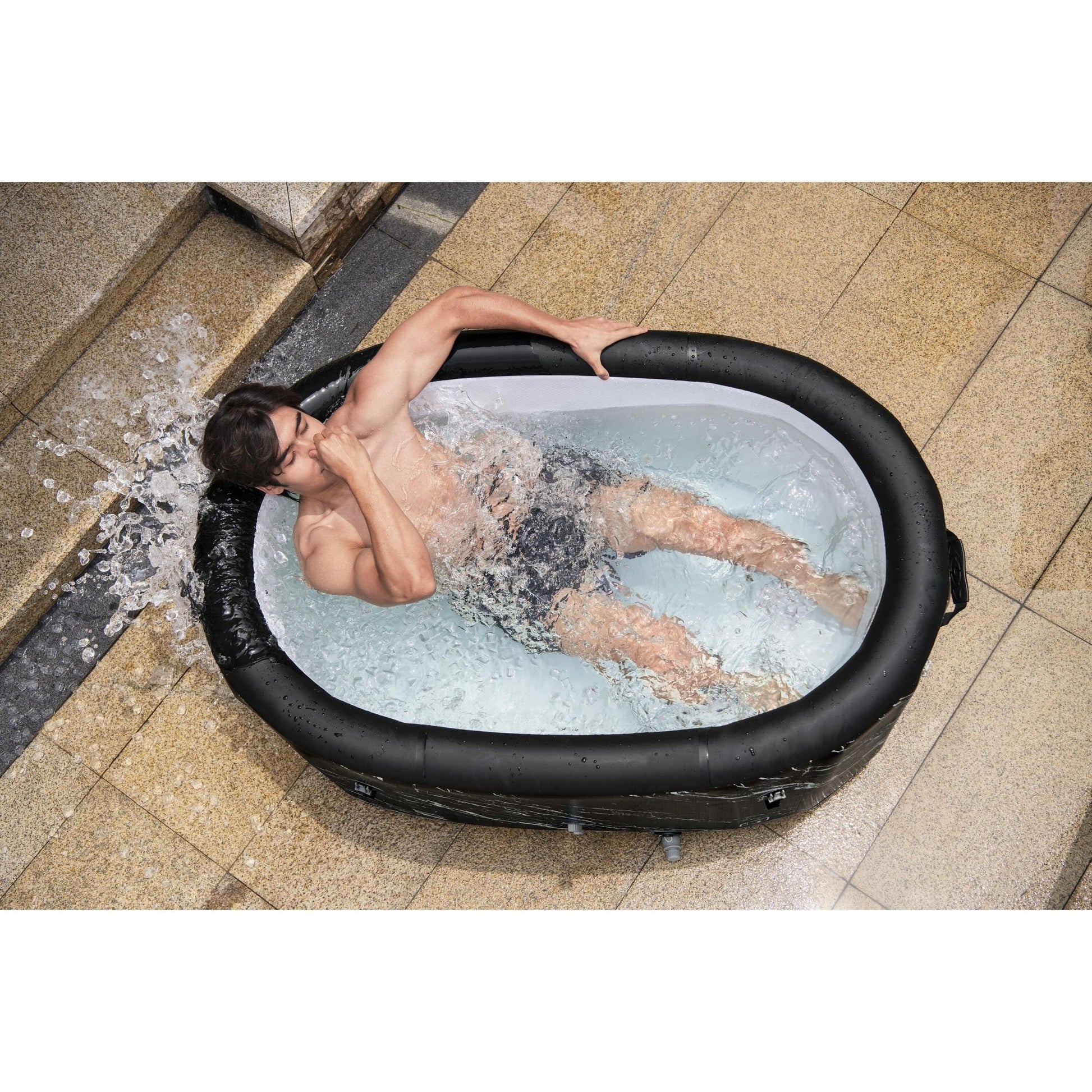 Bestway - Baño de hielo hinchable ovalado negro mármol cepillado - BricoandPool