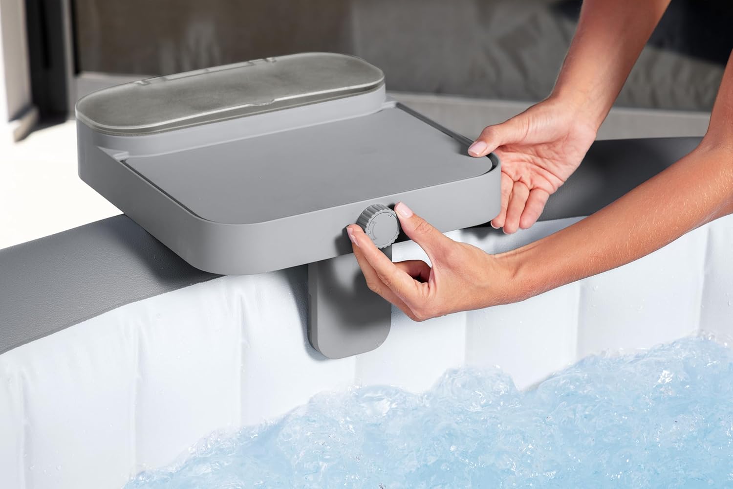 Bestway - Mesa de accesorios Lay - Z - Spa 4 en 1 gris con soporte para bebidas - BricoandPool