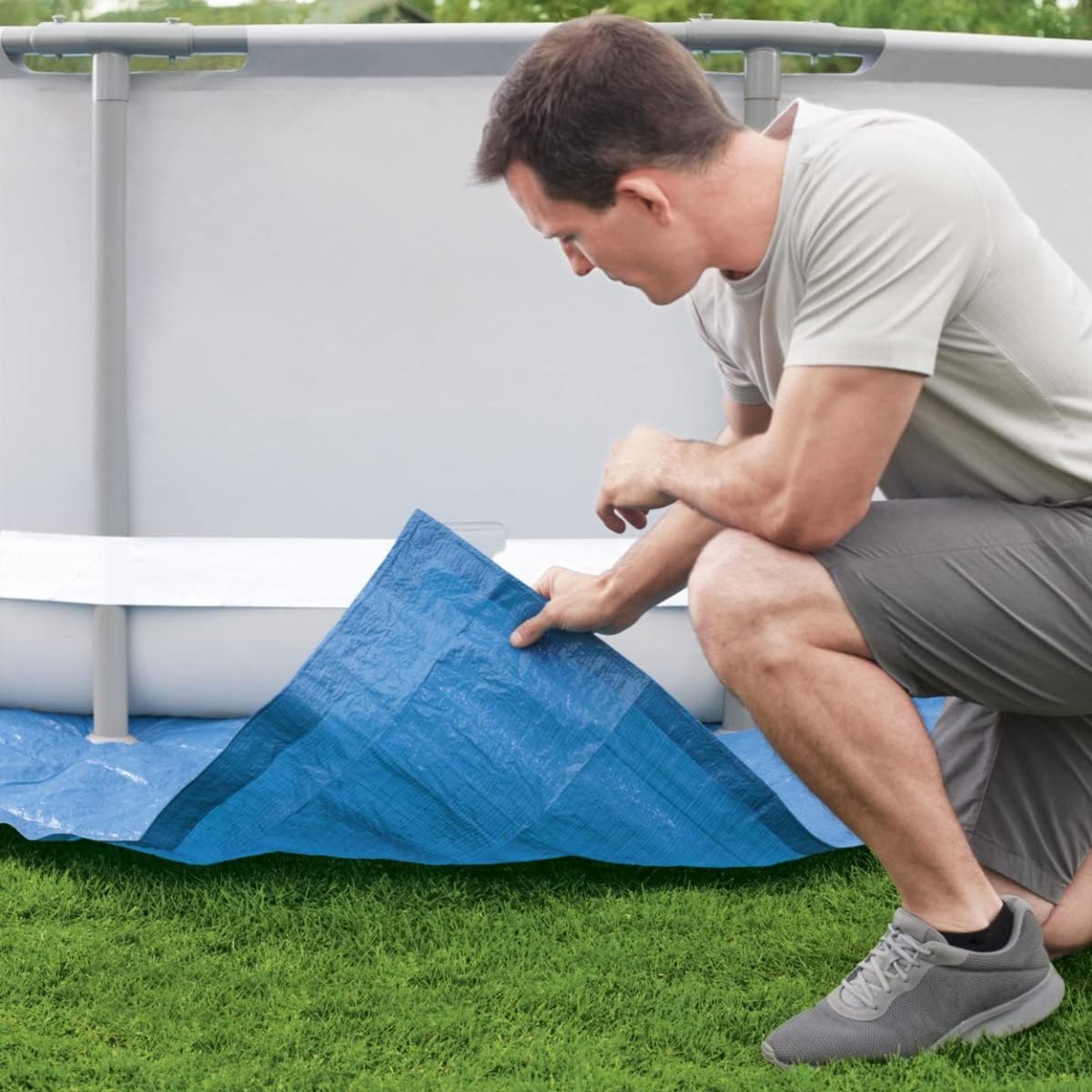 Bestway - Tapiz de suelo para piscina de PVC resistente cuadrado azul para piscinas redondas - BricoandPool