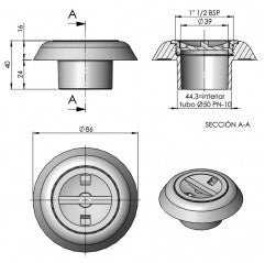 Boquilla de aspiración encolar D50 piscina hormigón AstralPool - BricoandPool