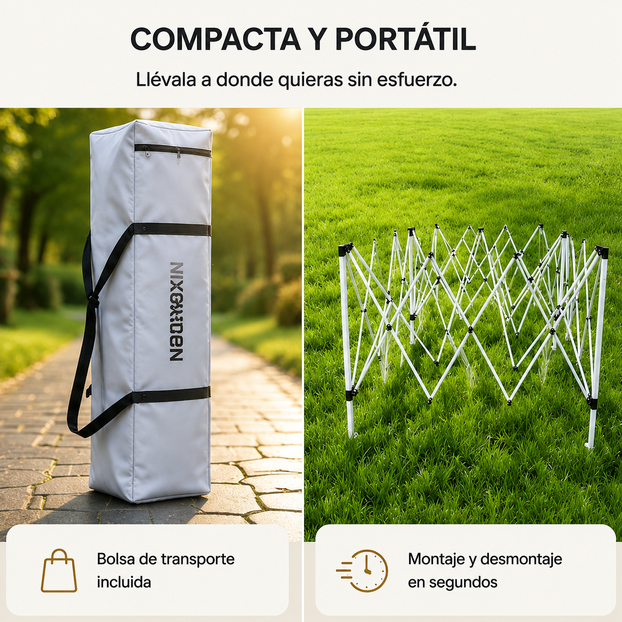 Tenda dobrável 6x3 m com 6 paredes laterais, estrutura reforçada e bolsa de transporte cor branca