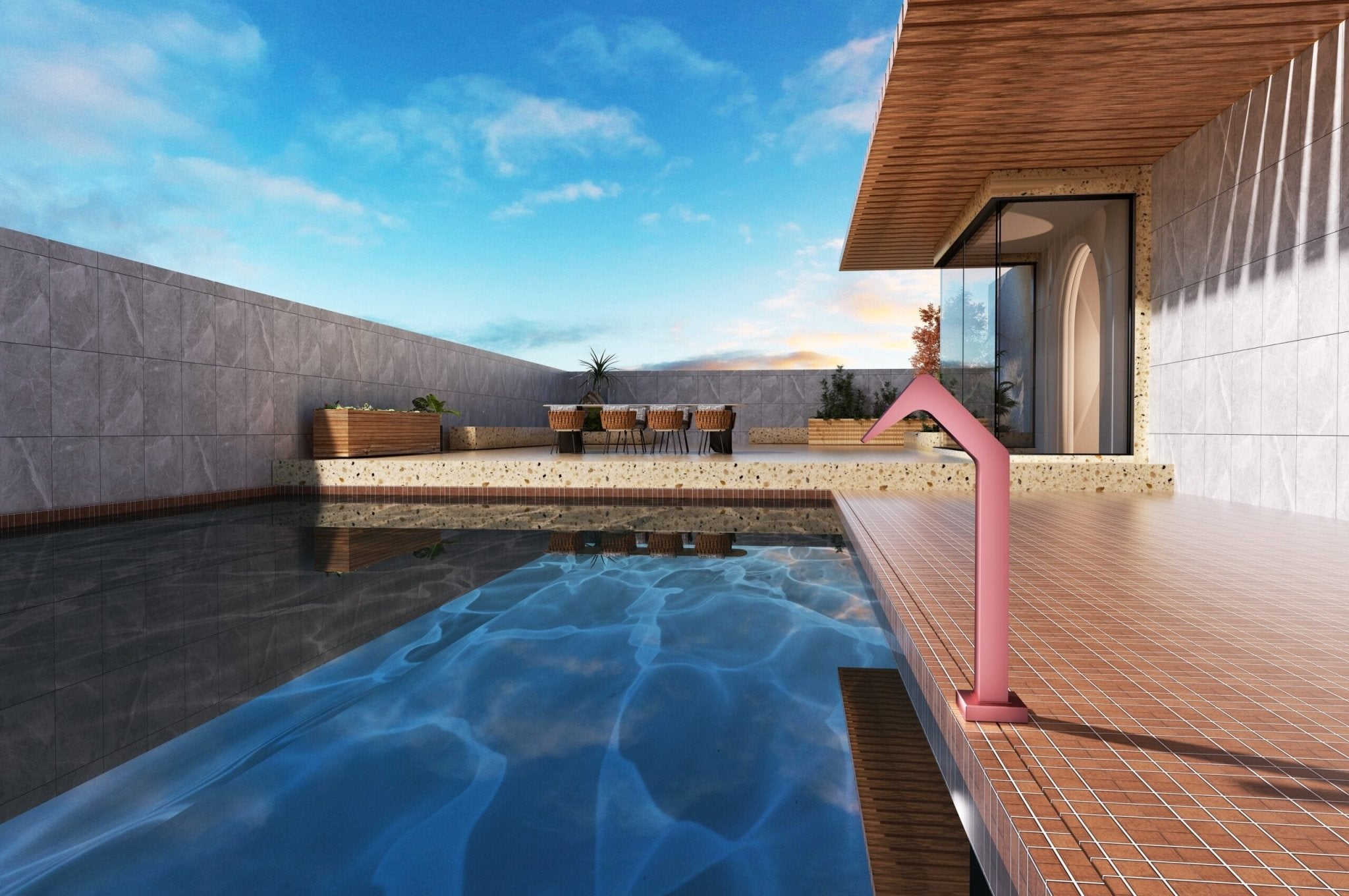 Cascada de agua para piscina 6cm NIÁGARA Rosa Coral - BricoandPool