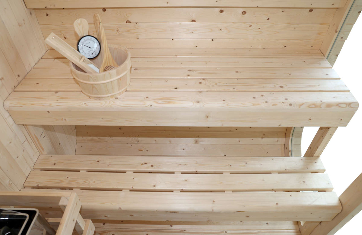 Sauna exterior panorâmica em cubo para jardim para 4-6 pessoas