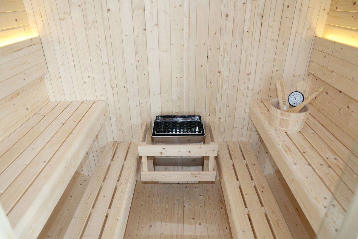 Sauna exterior panorâmica em cubo para jardim para 4-6 pessoas