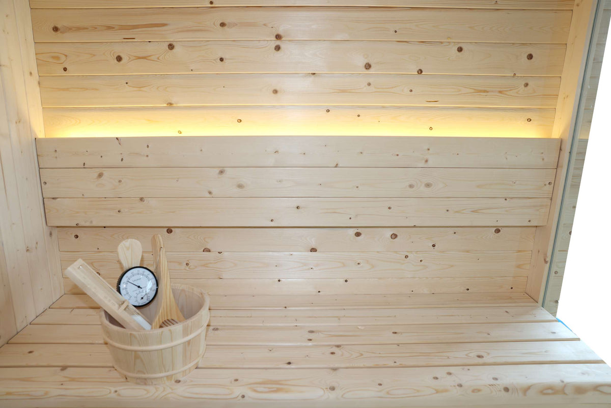 Sauna exterior panorâmica em cubo para jardim para 4-6 pessoas