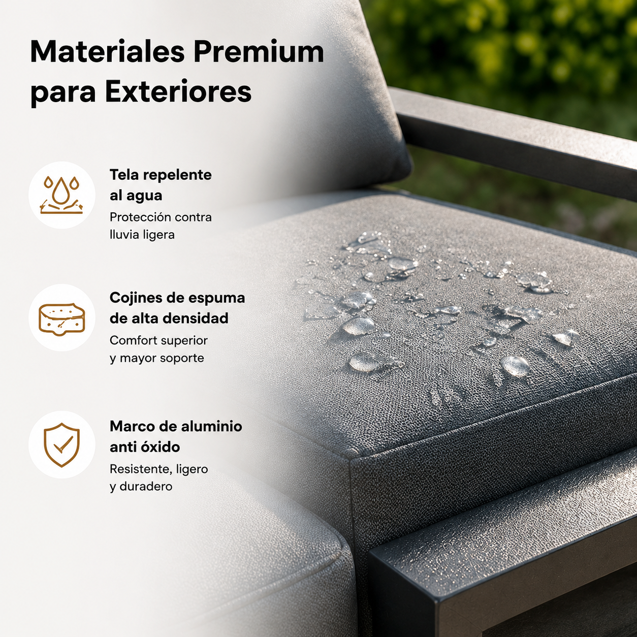 Conjunto de jardim em alumínio antracite com sofá modular de canto, mesa e almofadas para terraço e exterior