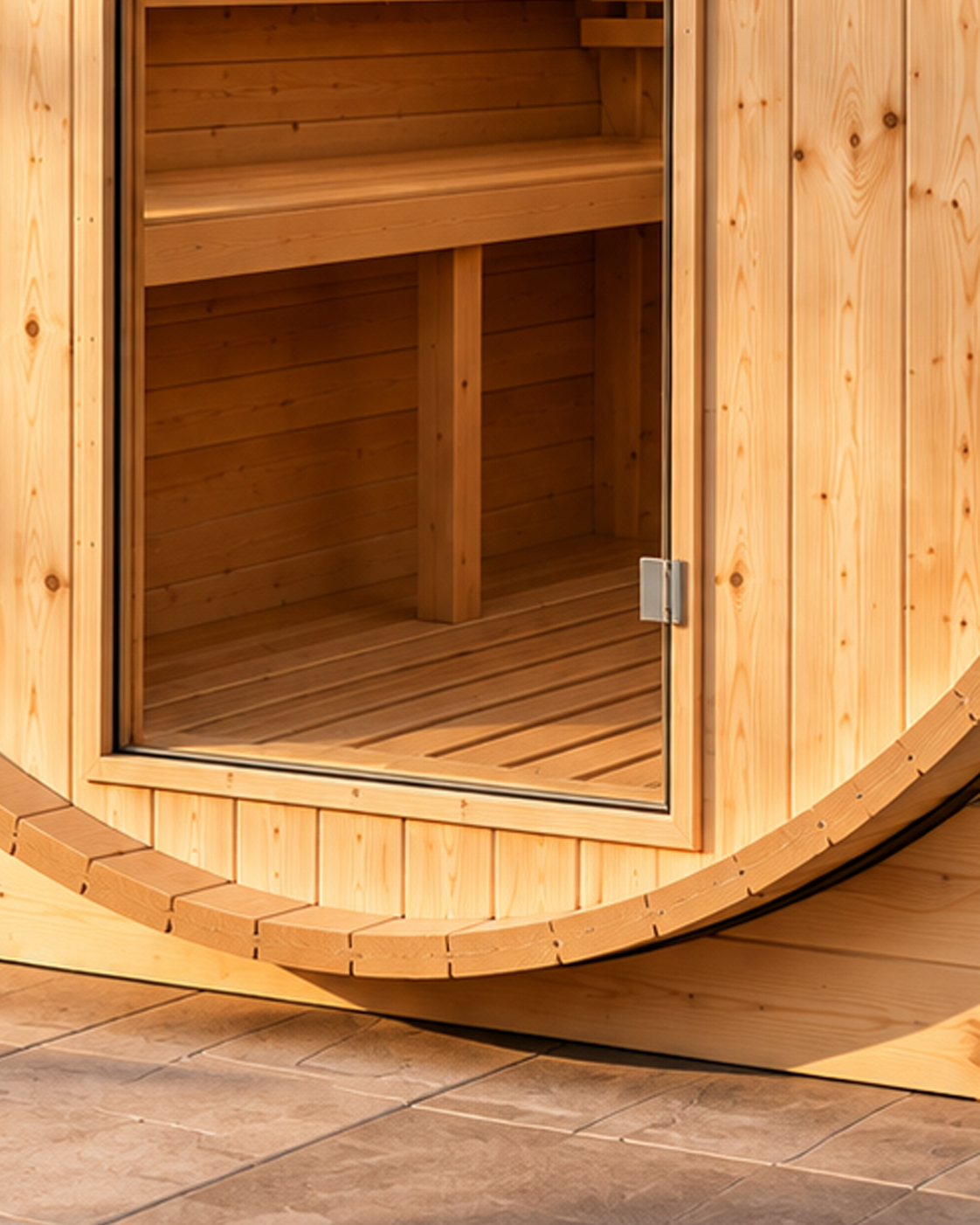 Sauna da esterno a botte per giardino 3-4 posti - dettaglio