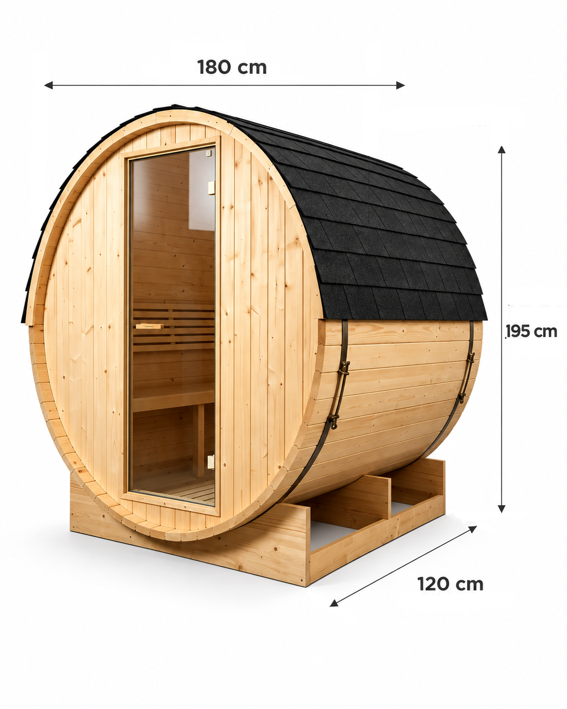 Sauna da esterno a botte per giardino 3-4 posti - misure