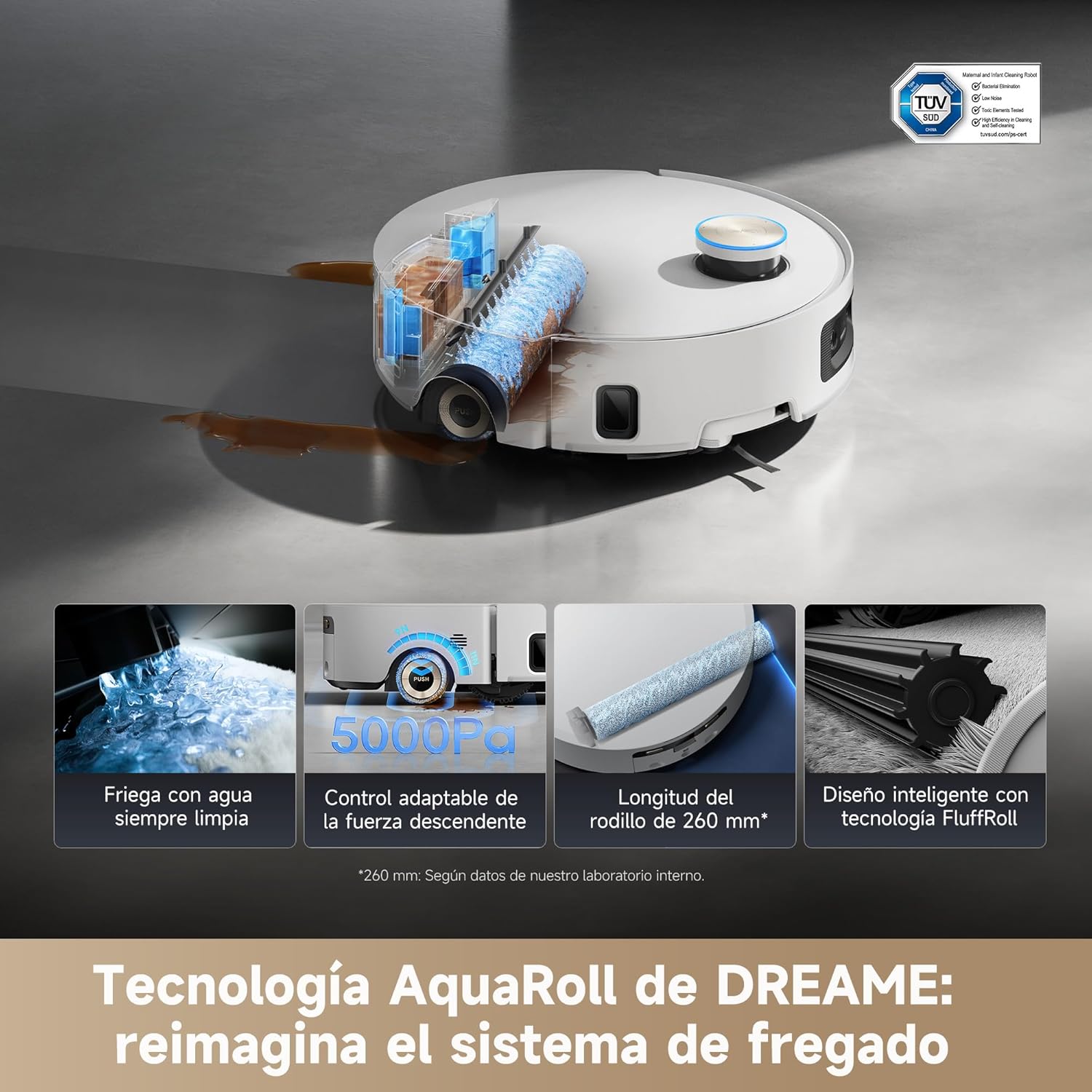Dreame – Aqua10 Ultra Roller Complete Robot aspirador y fregasuelos blanco con base automática para hogar - BricoandPool