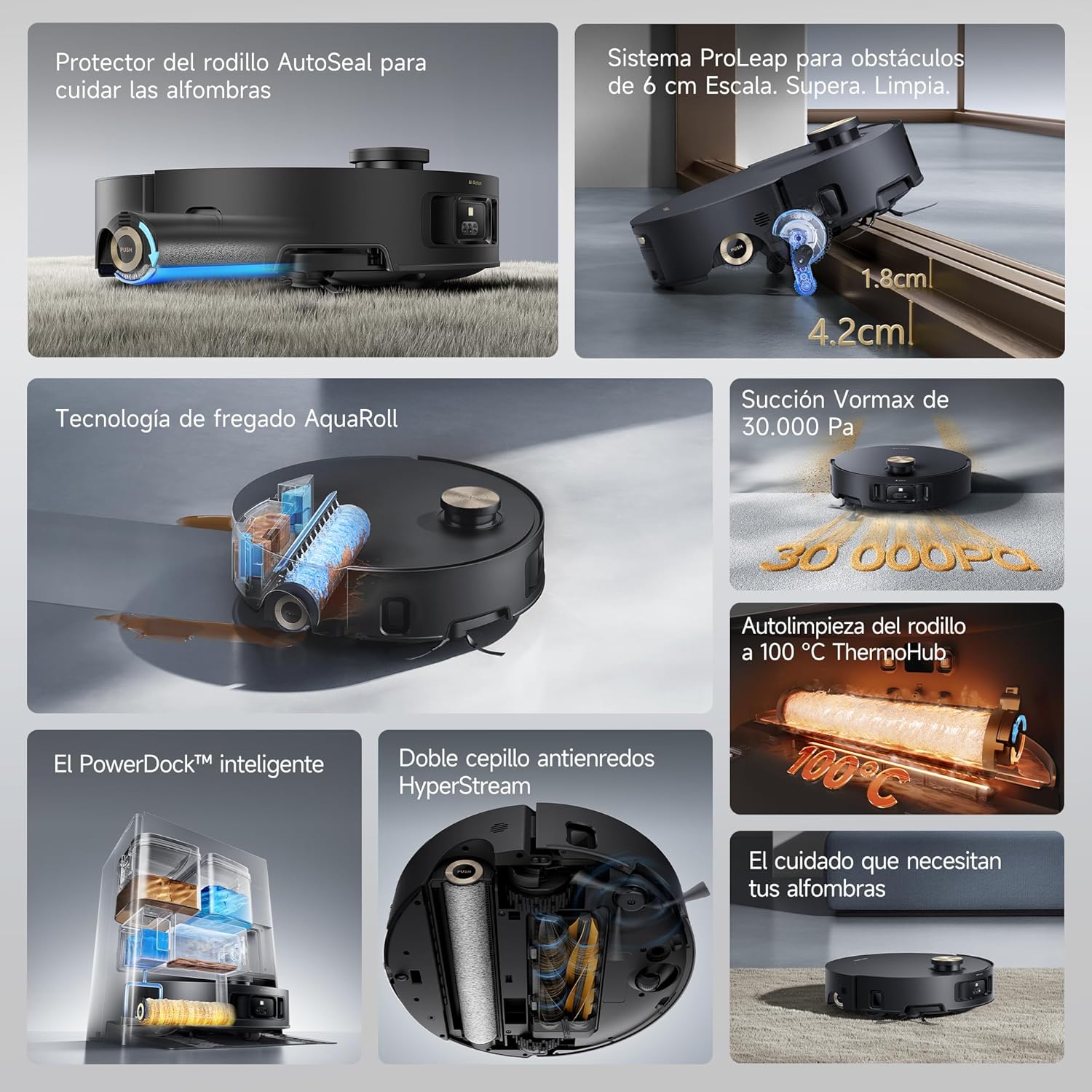 Dreame – Aqua10 Ultra Roller Complete Robot aspirador y fregasuelos negro con base automática para hogar - BricoandPool