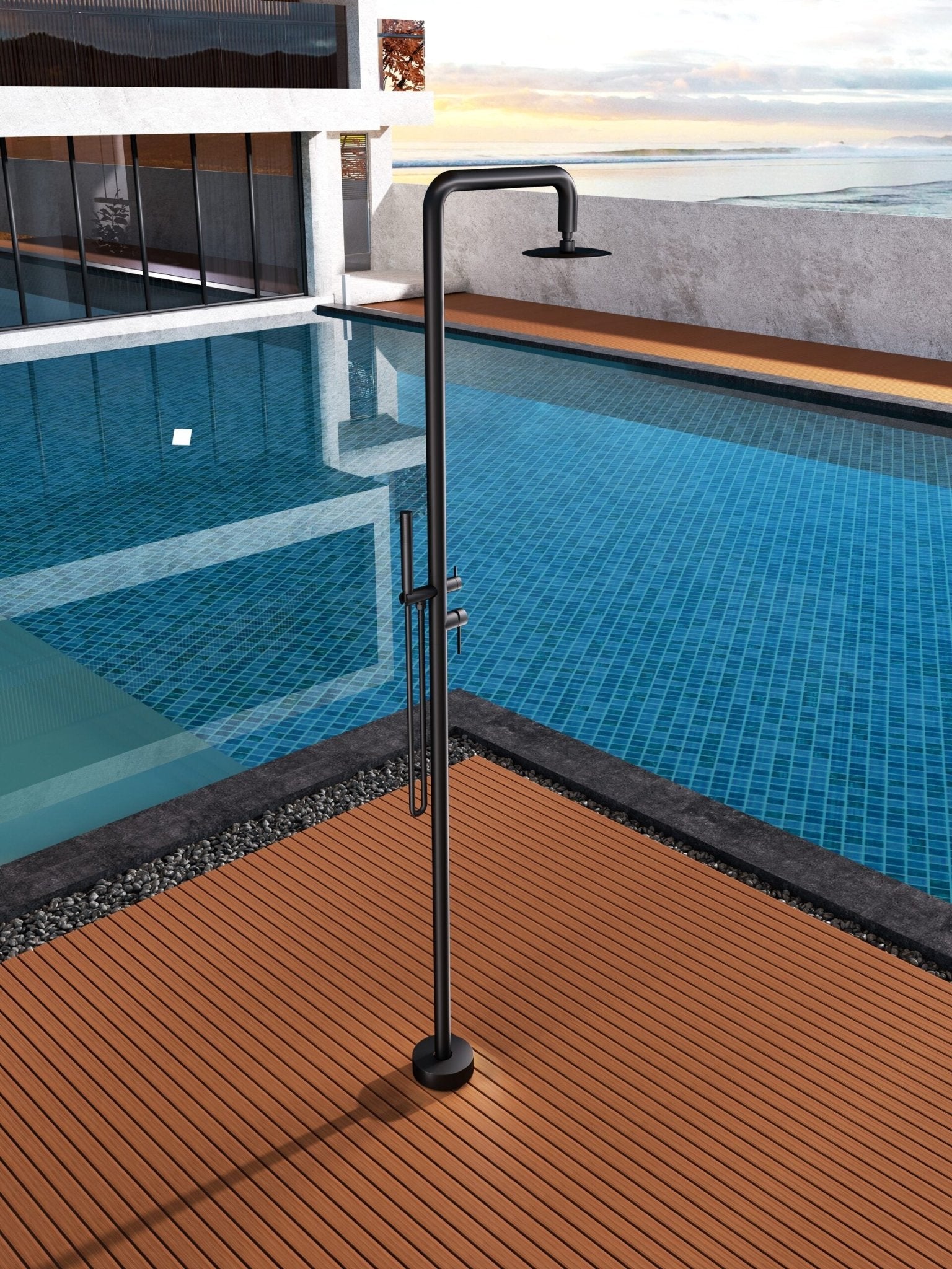 Ducha de piscina FLORIDA ACERO Negro mate - BricoandPool