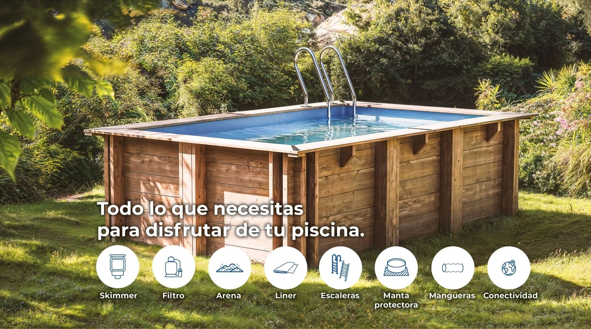 Gre - Piscina de madera Sunbay Carra rectangular 420x270x117 - BricoandPool