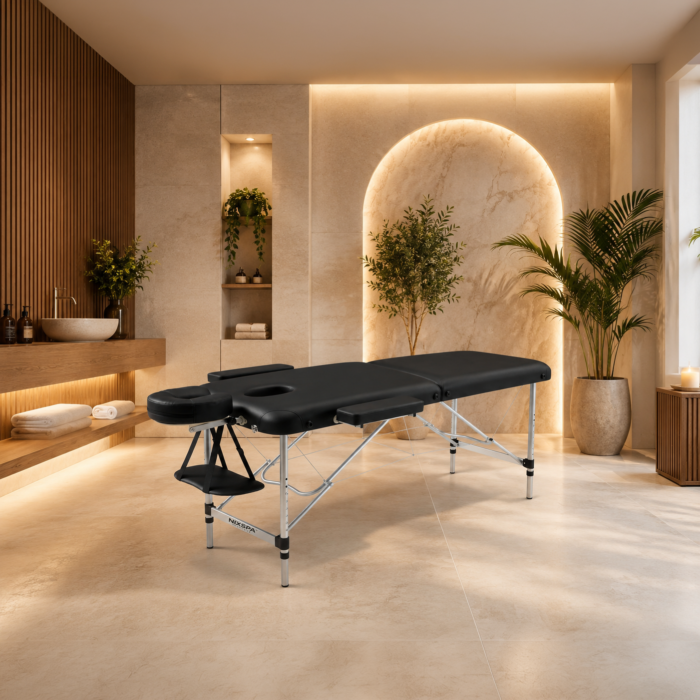 Maca de massagem dobrável de 2 zonas com altura regulável, apoio de cabeça e design portátil 70 cm