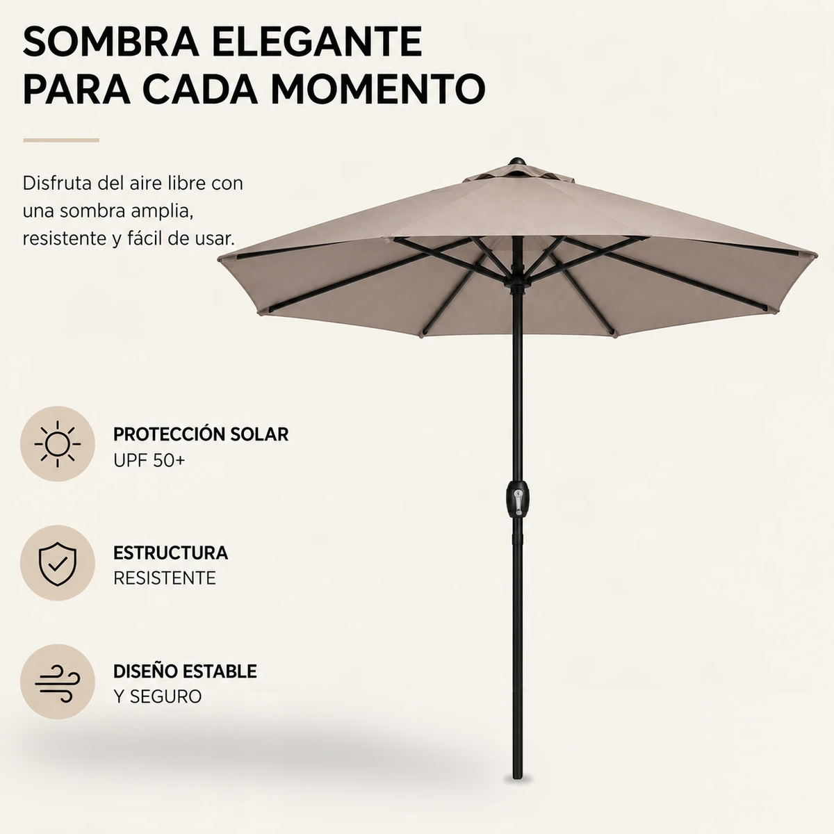 Sombrilla 3 metros De Jardín Regulable Protección UV