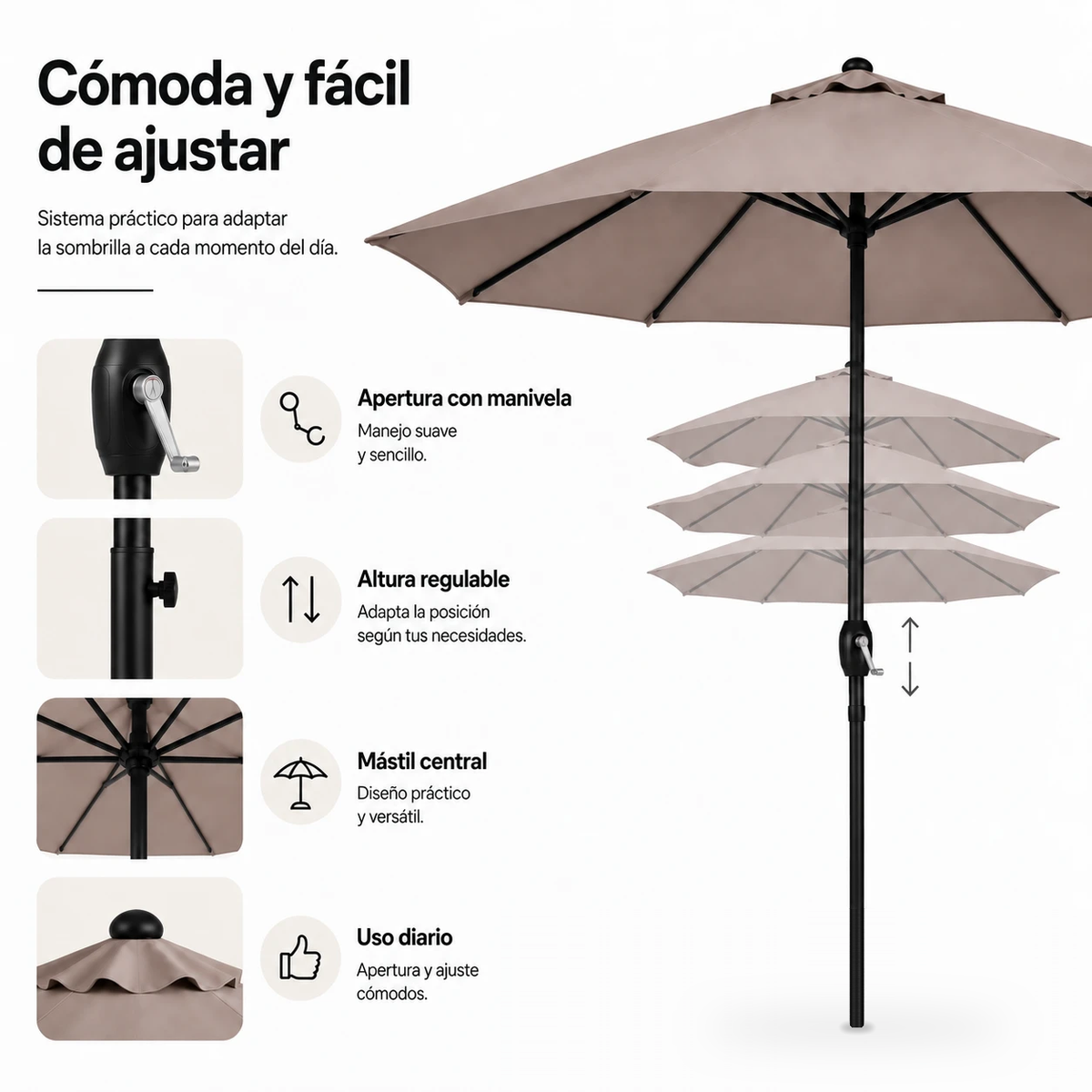 Sombrilla 3 metros De Jardín Regulable Protección UV