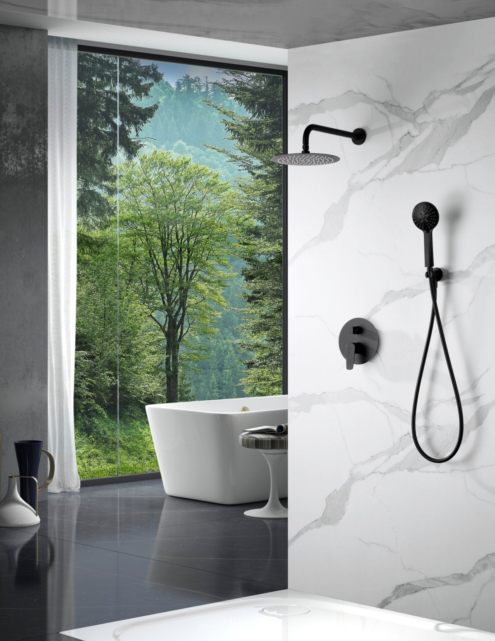 Imex - Conjunto de ducha empotrado monomando Belgica negro mate - BricoandPool