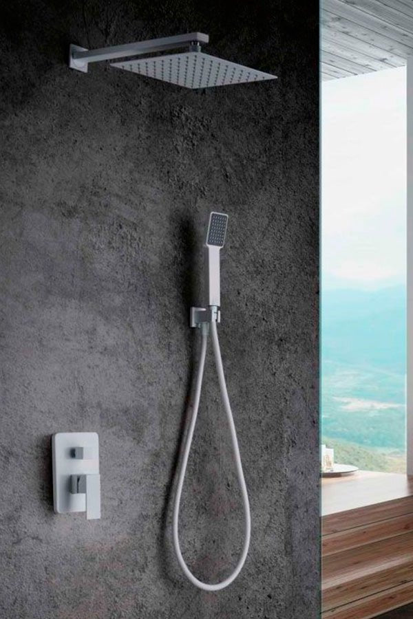 Imex - Conjunto de ducha empotrado monomando Dublín blanco mate - BricoandPool