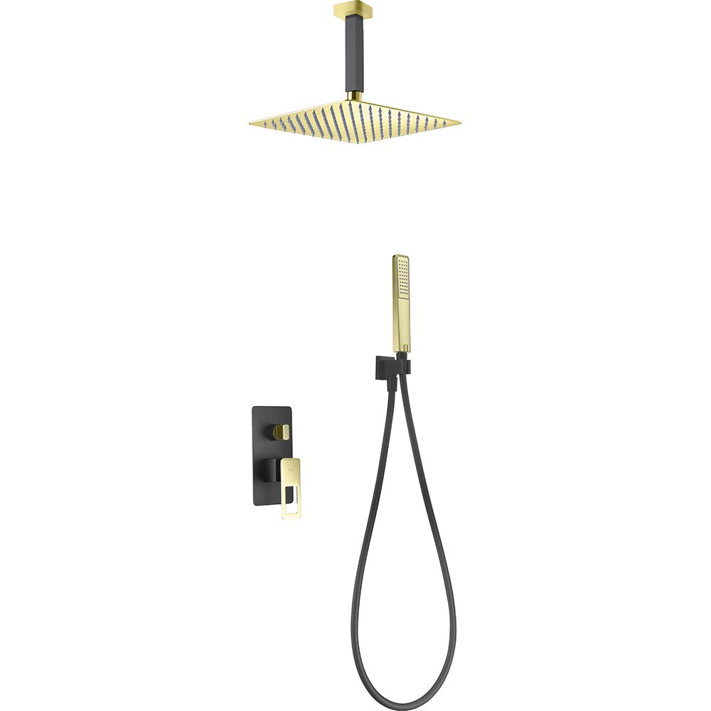 Imex - Conjunto de ducha empotrado monomando Estocolmo negro oro brillo - BricoandPool