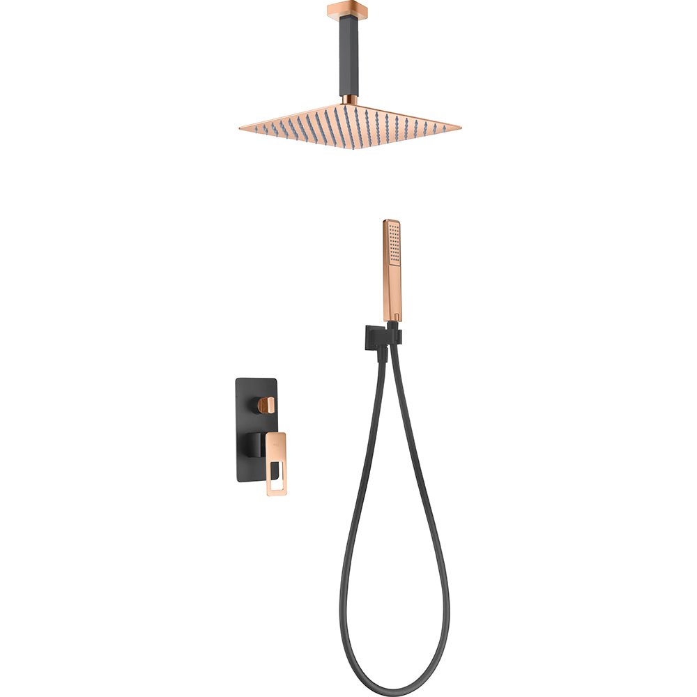 Imex - Conjunto de ducha empotrado monomando Estocolmo negro oro rosa - BricoandPool