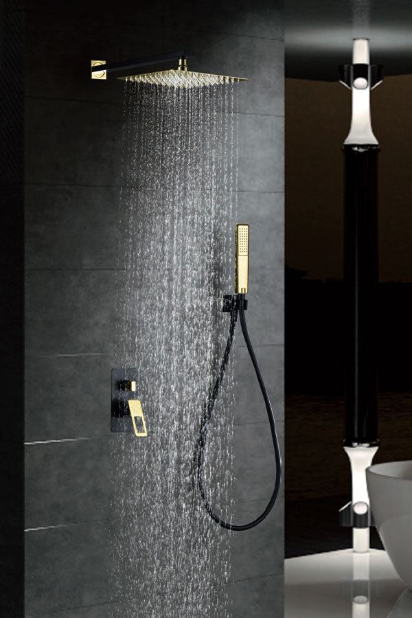 Imex - Conjunto de ducha empotrado monomando Suecia negro oro brillo - BricoandPool