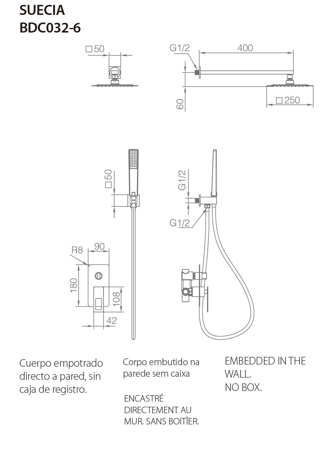 Imex - Conjunto de ducha empotrado monomando Suecia negro oro rosa - BricoandPool