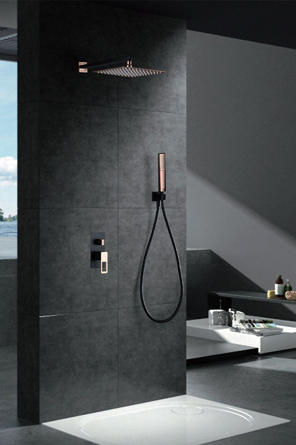 Imex - Conjunto de ducha empotrado monomando Suecia negro oro rosa - BricoandPool