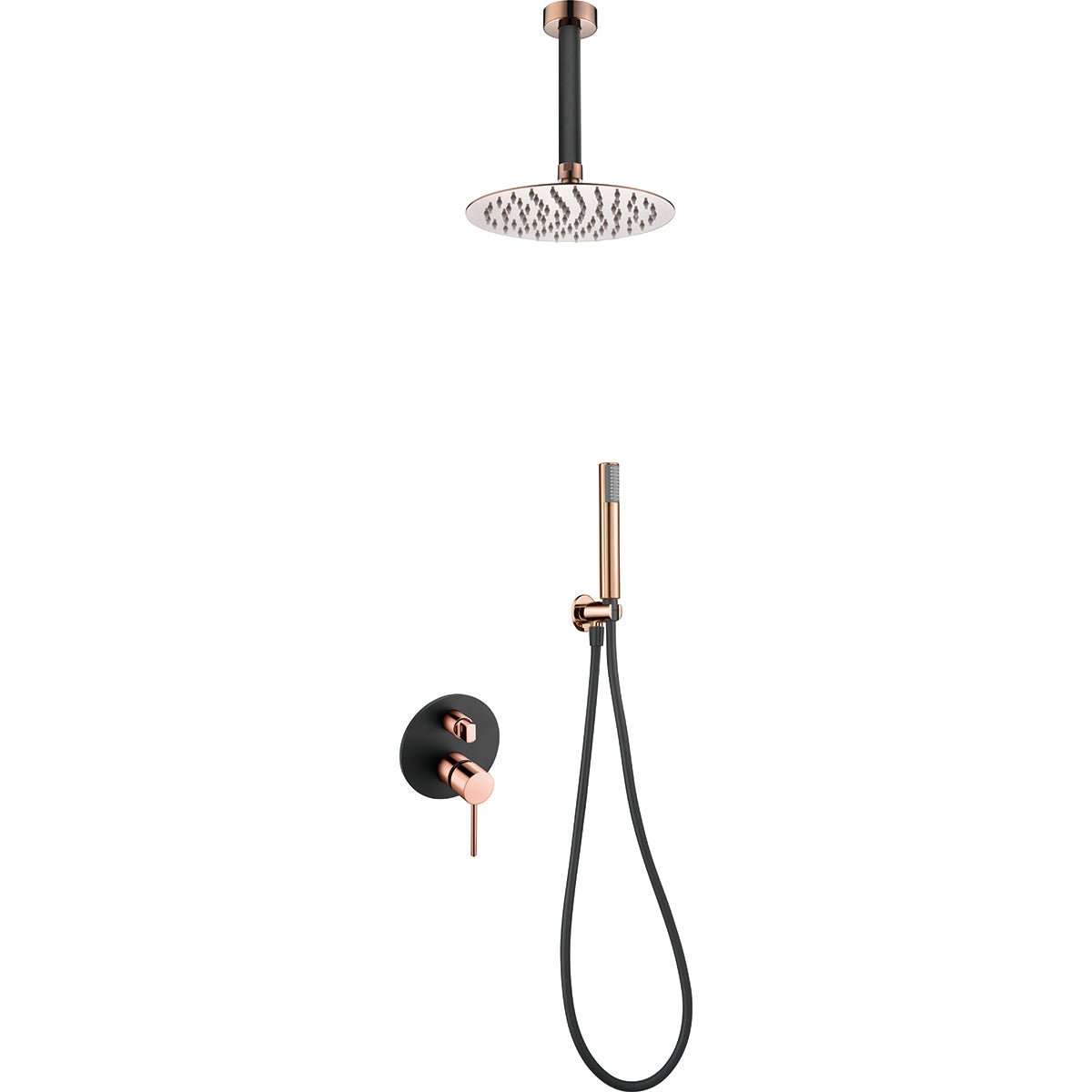 Imex - Conjunto de ducha empotrado monomando Thalos negro oro rosa - BricoandPool