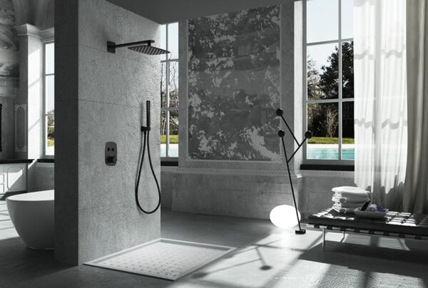 Imex - Conjunto de ducha empotrado termostático Hidra negro mate - BricoandPool