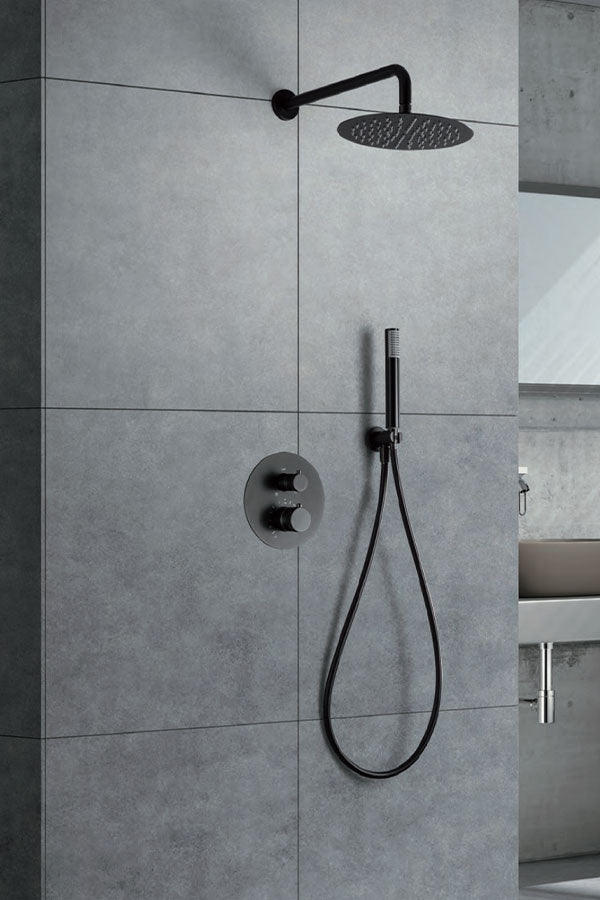 Imex - Conjunto de ducha empotrado termostático Line black gum metal - BricoandPool